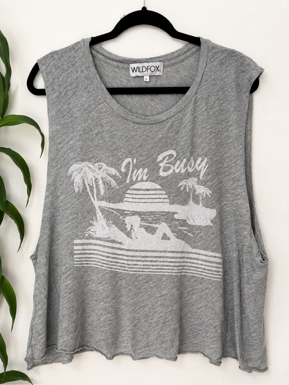 Grey Graphic Tee with "I'm Busy" Beach Print